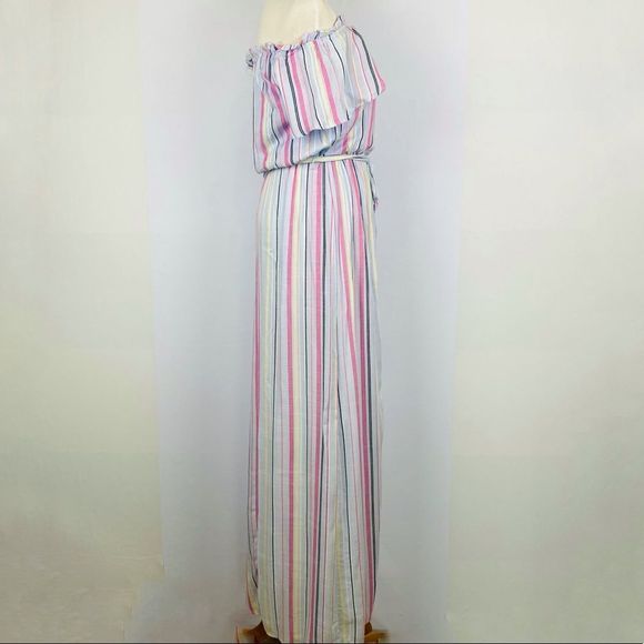 ☀️NWT MIDNIGHT DOLL Stripe Maxi Romper Off-the-Shoulder - Picture 5 of 16